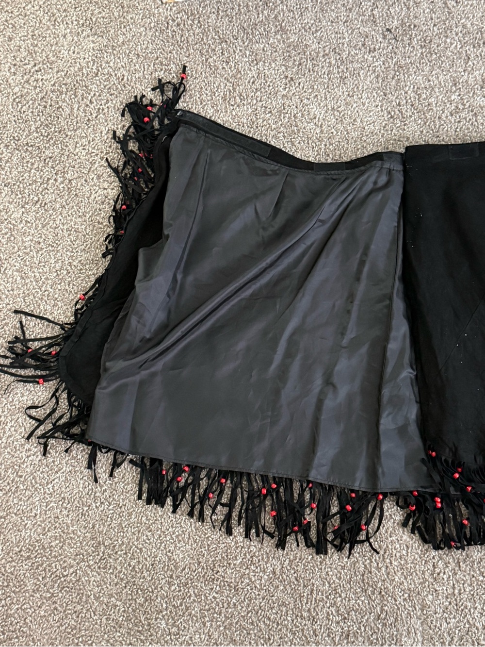 Vintage Black Suede Fringe Red Bead Western Wrap Midi Skirt L XL Cowgirl - Picture 8 of 9
